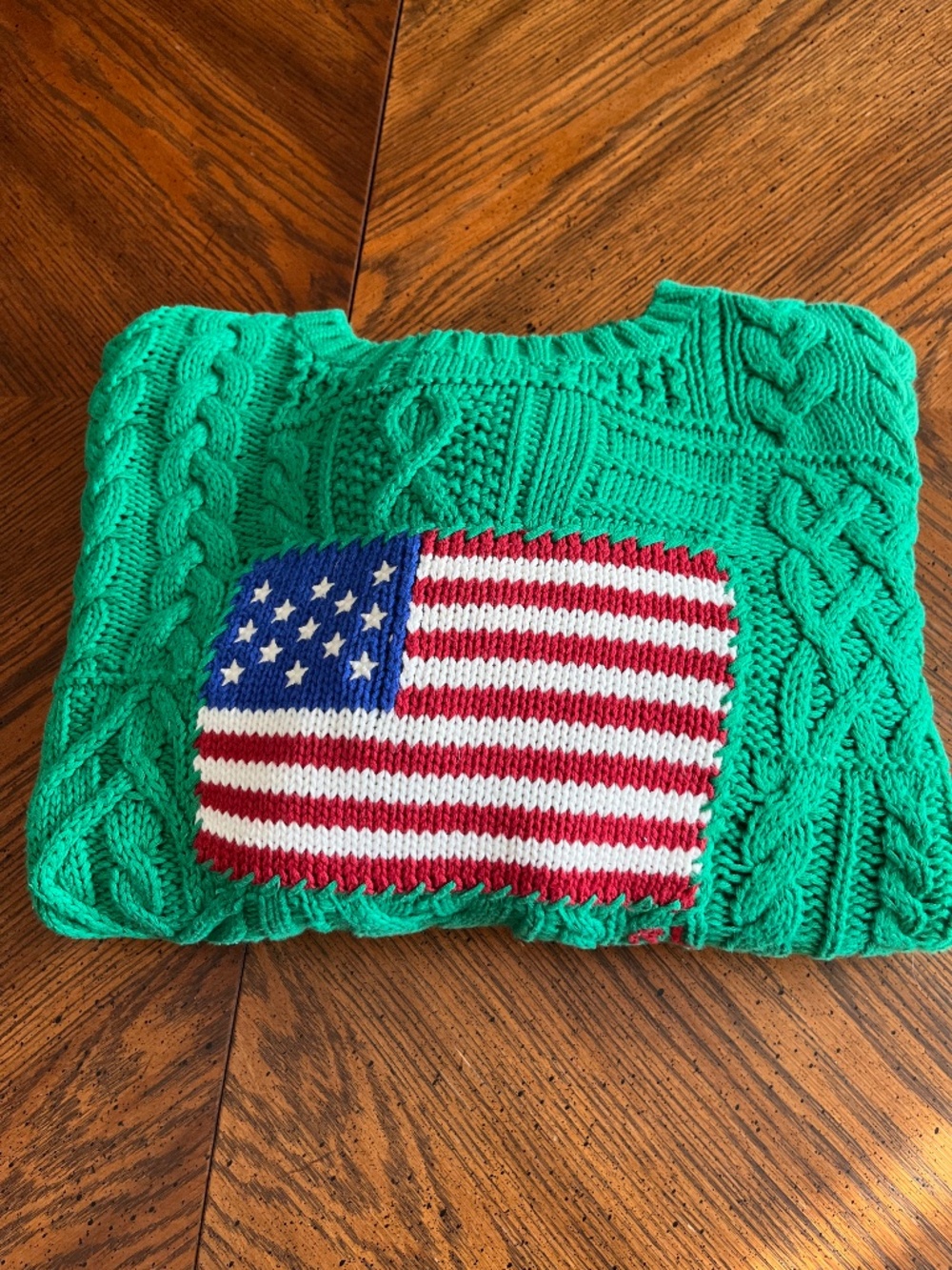 Polo Ralph Lauren Green Cable Knit Flag Sweater